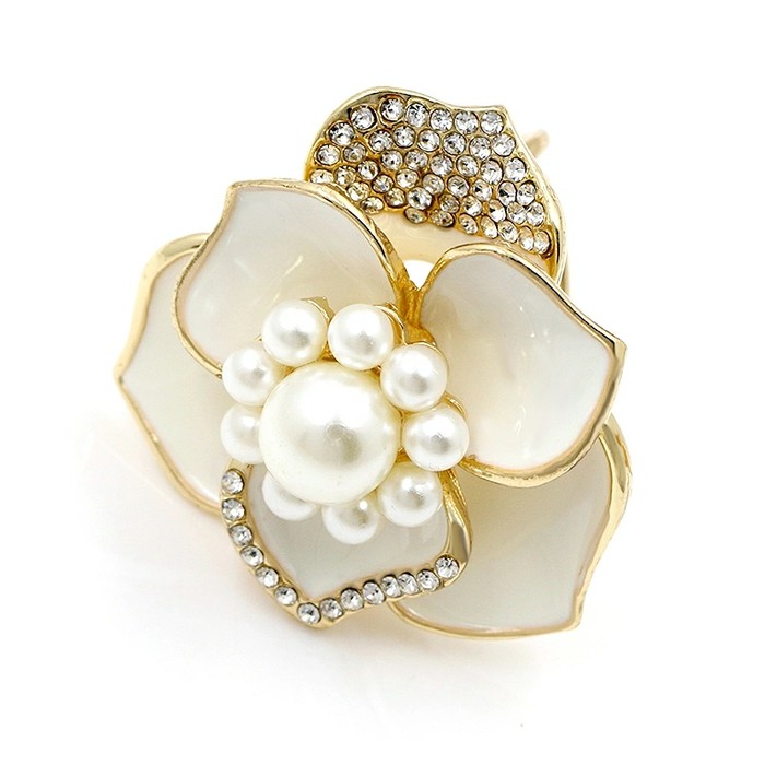 Bros Jilbab Aksesoris Muslim Cincin Ring Besar Bunga Putih Murah TBEB2949