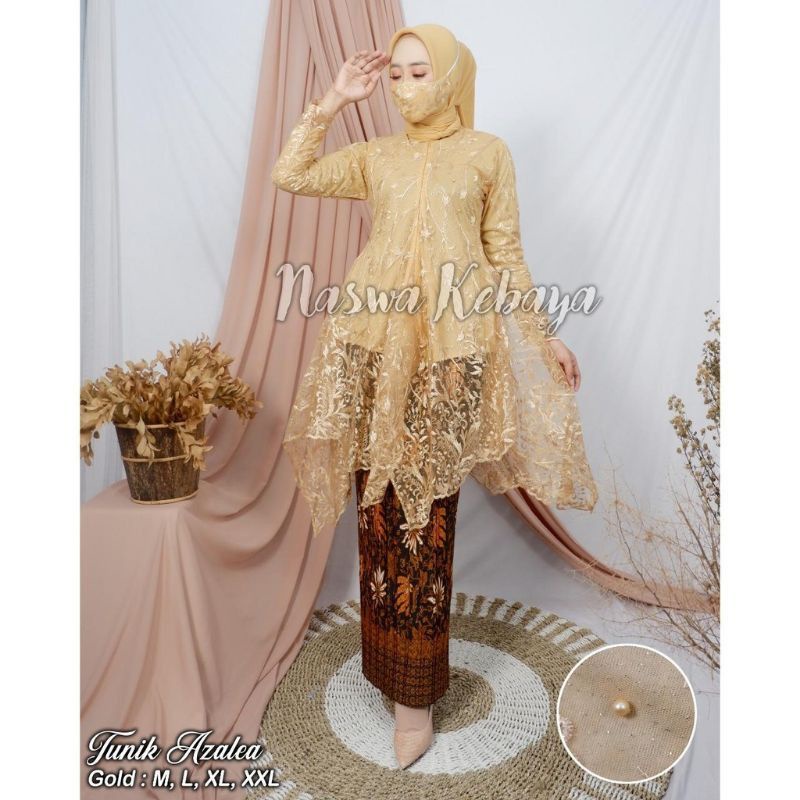 Kebaya Tunik Modern Tile Panjang Muslimah / Kebaya Pesta  Kondangan Wisuda Muslimah / Kebaya Set-Gold