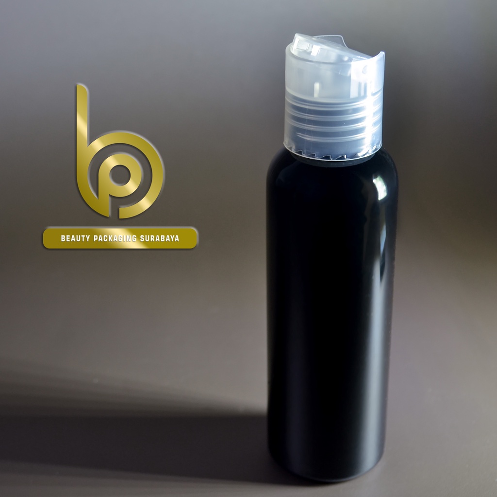 Botol Plastik PET 100ml BR Hitam Tutup Presstop