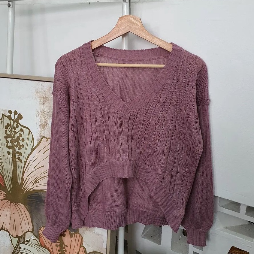 Outter Crop Wanita Omara Moon Cable Ala Korean Style Bahan Rajut Terbaru