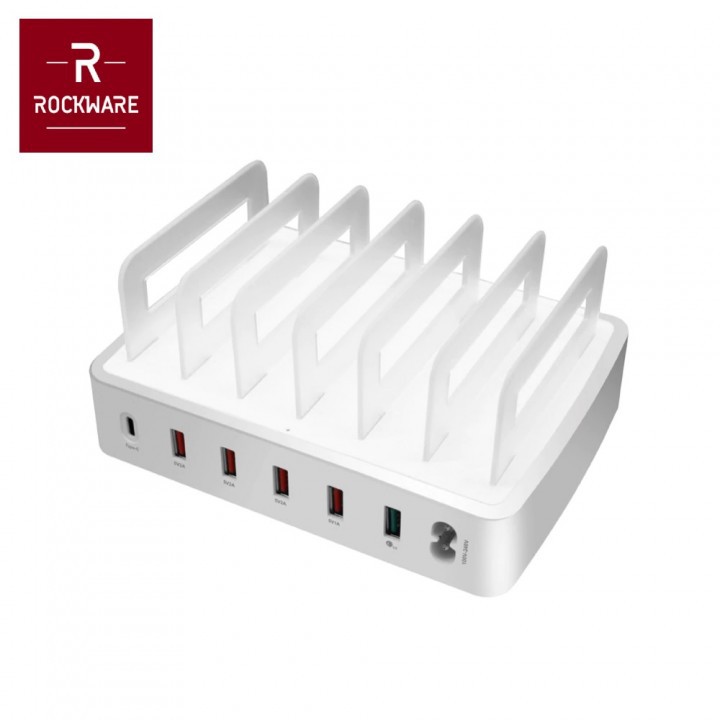 ROCKWARE 866T - Smart USB Charger - 5 USB-A and 1 USB-C - 80W 8A