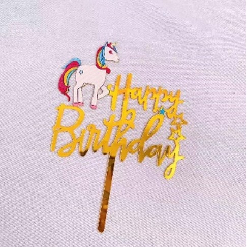 Cake Topper Hiasan Kue Ulang Tahun Ultah Tart Happy Birthday Unicorn Kecil