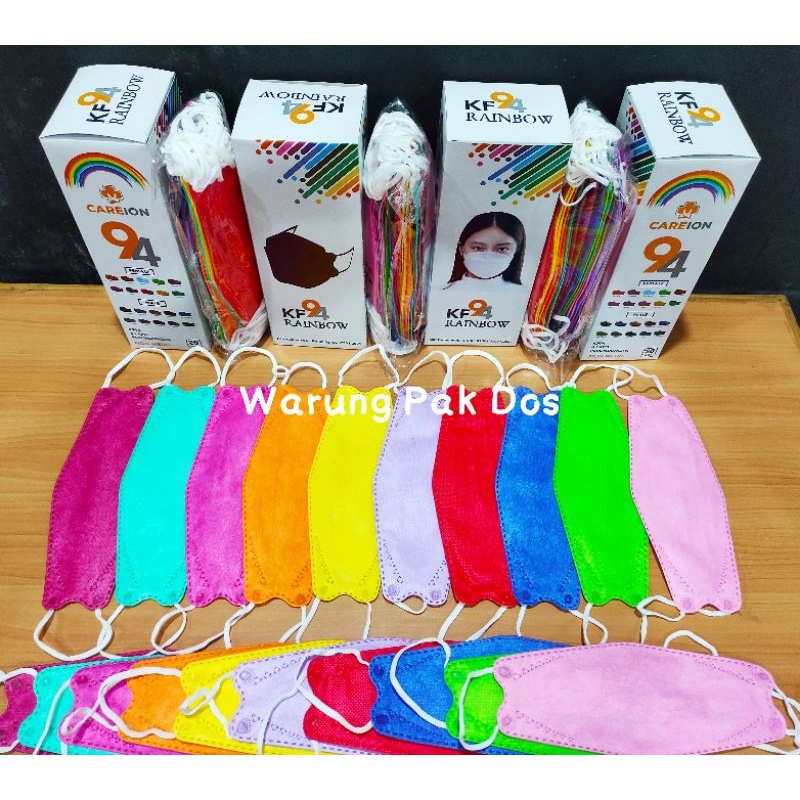 KF94 CAREION RAINBOW, MIXED 10 WARNA, (3D) 4 PLY, 1 BOX 20 PCS