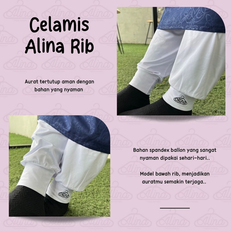 Celamis Wanita Rib Alina Muslimah - Celana Aladin Dalaman Gamis Jubah Perempuan Harian - Inner Pants All Size dan Jumbo