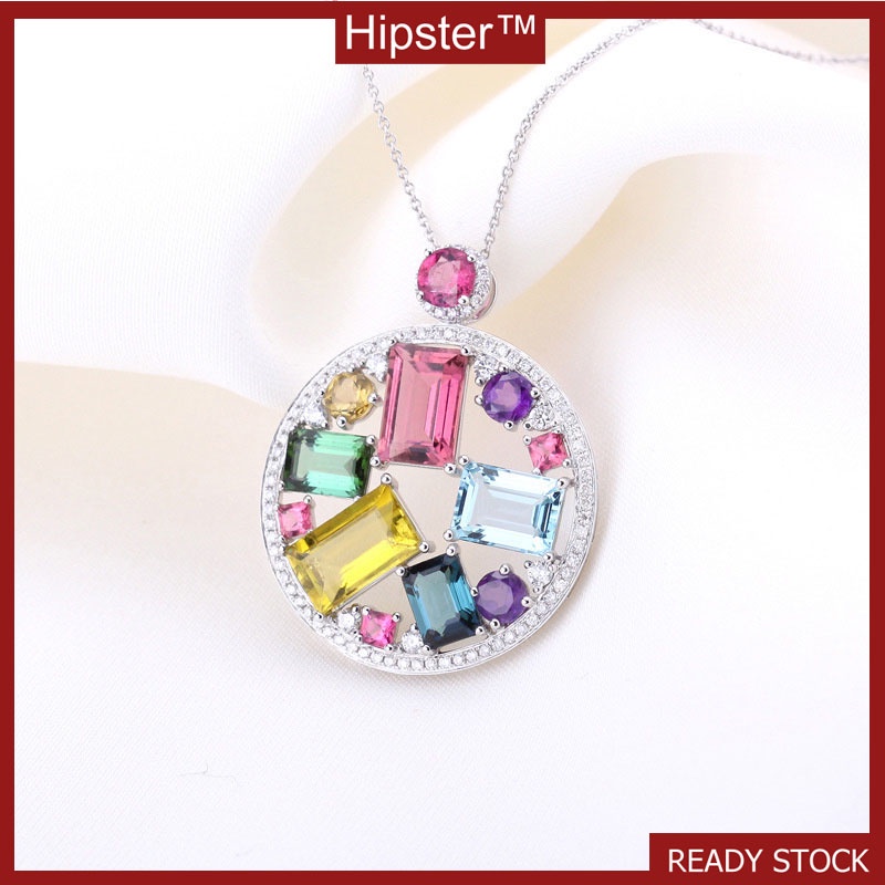 Fashion Personality Geometry round Rainbow Color Candy Pendant Clavicle Chain