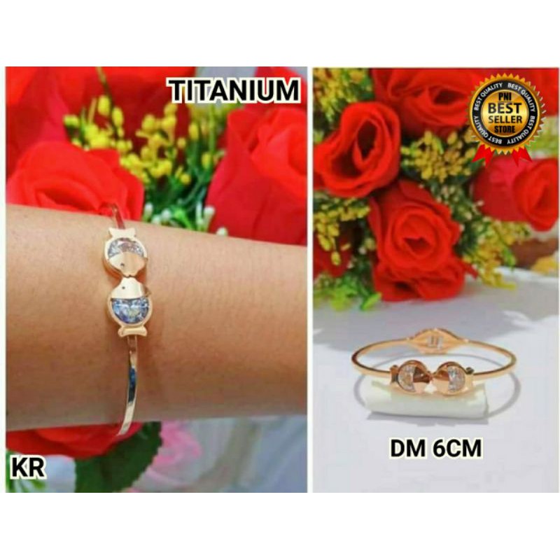 Gelang wanita Titanium motif Batu giok dan permata satu