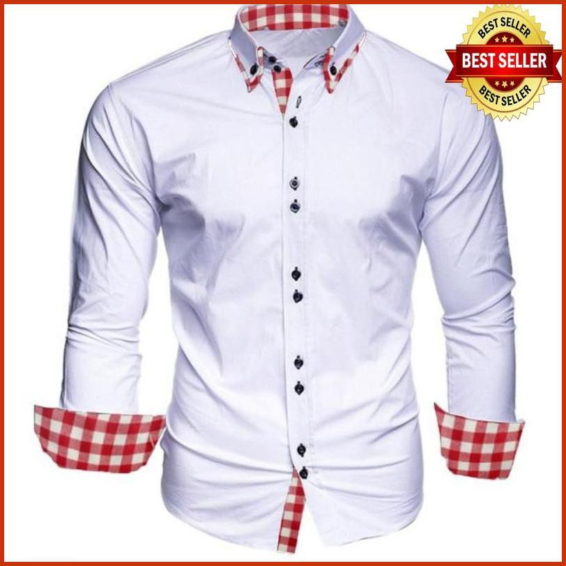 @141ˆ Fortklass Flanel Kemeja Polos Pria Lengan Panjang Comb Flanel Formal - Putih, M Š