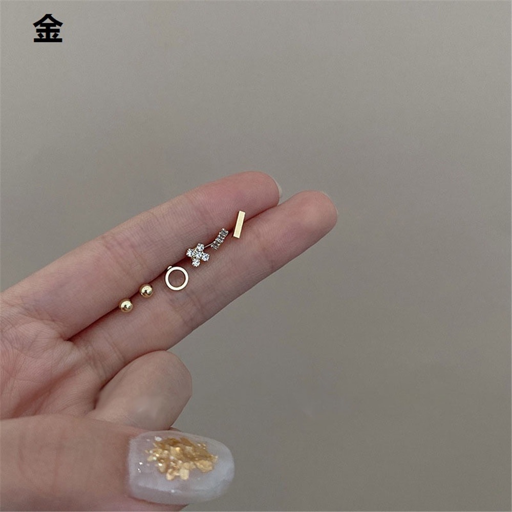 【COD Tangding】6PCS/Set Simple Piercing Earrings Set Cross Hoop Earrings Women Girl Tarnish Earstuds Jewelry-gold