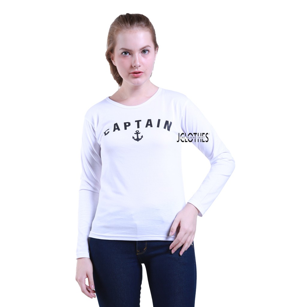 Kaos Wanita / Kaos Cewe / T-Shirt Wanita Lengan Panjang Captain - Putih