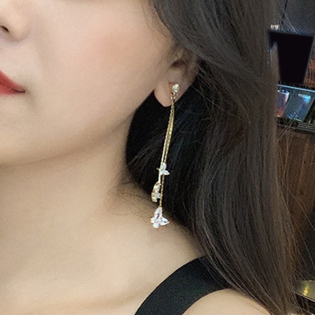 Hu Hu Hu Hu Hu Alat Bantu Pasang Kacamata♡ 1 Pasang Anting Rumbai Bentuk Kupu-Kupu Aksen Kubik Zirkonia Gaya Bohemia Untuk Wanita