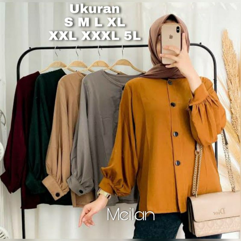 Meilan Blouse Big Size Ukuran Size S M L XL 2XL 3XL 4XL XXL XXXL  XXXXL 2L 3L 4L 5L  Atasan Blouse Wanita Jumbo Atasan Big Size Kemeja Kerja Korea Over Size