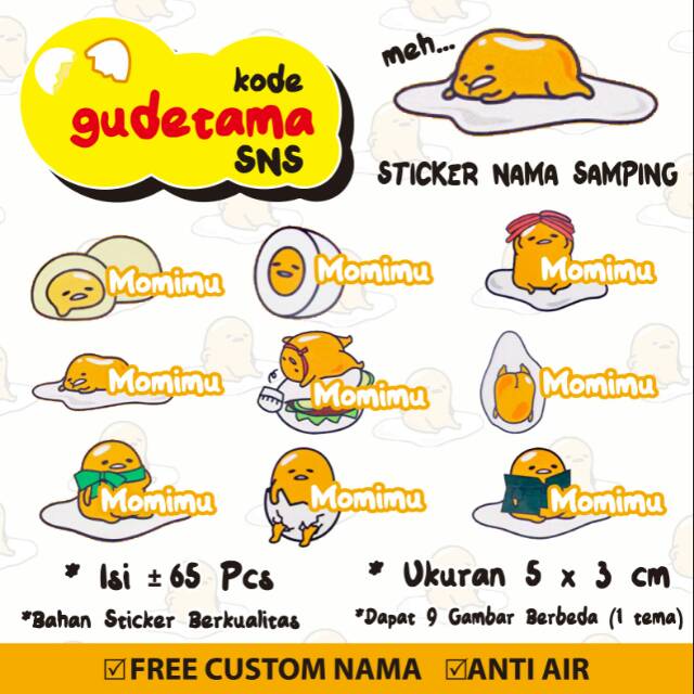 

Stiker/Sticker/Label Nama Samping Anak/Remaja/Dewasa Custom Gudetama