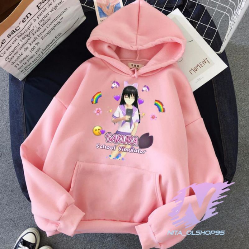 sweater sakura school simulator pelangi Hoodie sakura