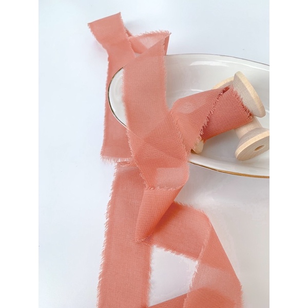 

Chiffon ribbon in Coral / Silk ribbon