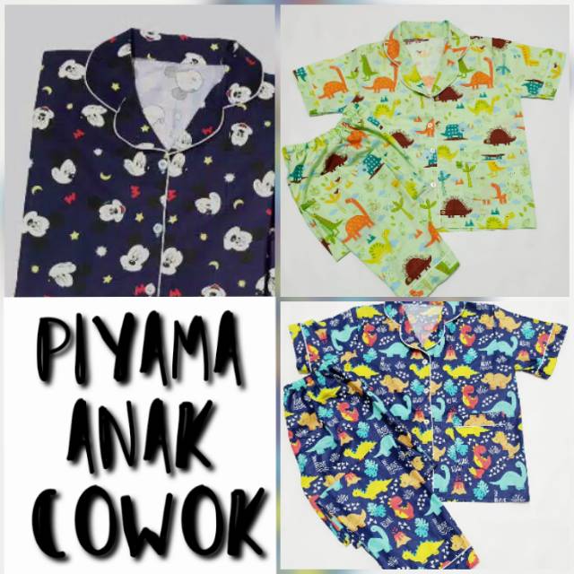 piyama anak cowok murah katun dinosaurus navy