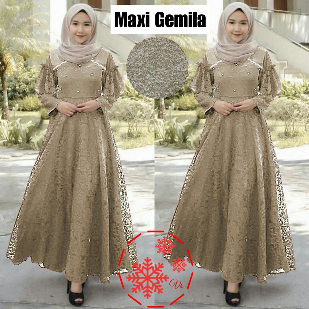 Gemila Baju Gamis Brukat Premium Remaja Dewasa Wanita Muslim Terbaru - Size M L XL XXL Jumbo