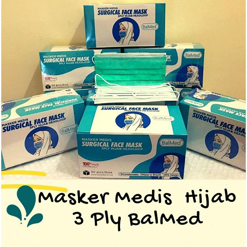 Masker Medis Hijab/Headloop BalMed 3 Ply Isi 50 Pcs/Box