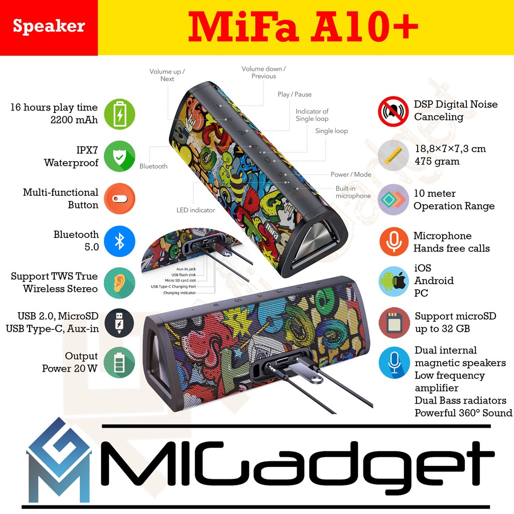 MiFa A10+ A10 Plus Speaker Bluetooth Portable Wireless Stereo IPX7