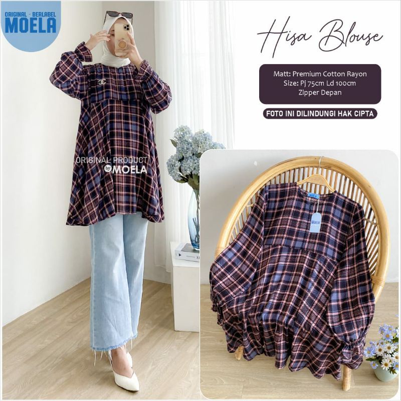HISA , SIOKA BLOUSE BY MOELA | SERBA KOTAK KOTAK | BEST SELLER | BUSUI FRIENDLY | ZIPER DEPAN