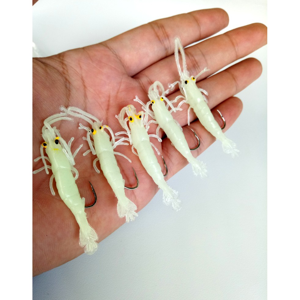 Umpan Pancing Berbentuk Udang isi 5 pcs Menyala dalam gelap udang orca fosfor