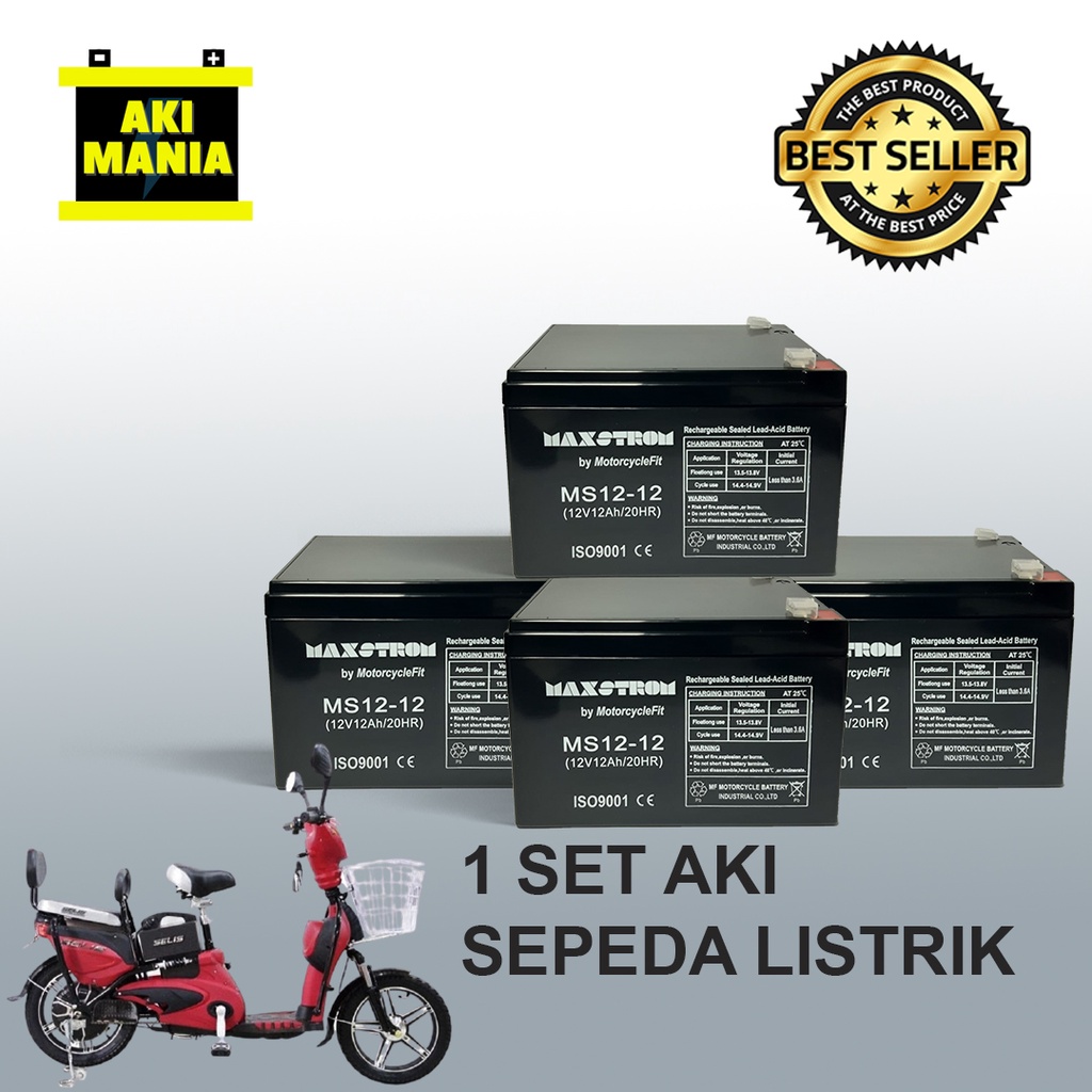 Aki Sepeda Listrik SELIS 1 paket 12V 12Ah Aki MAXSTROM 12-18