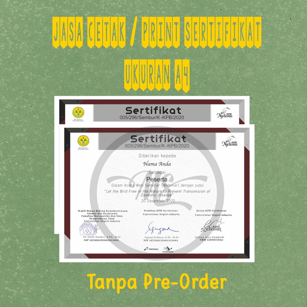 

JASA CETAK SERTIFIKAT BAHAN LINEN 230GR & LAMINATING