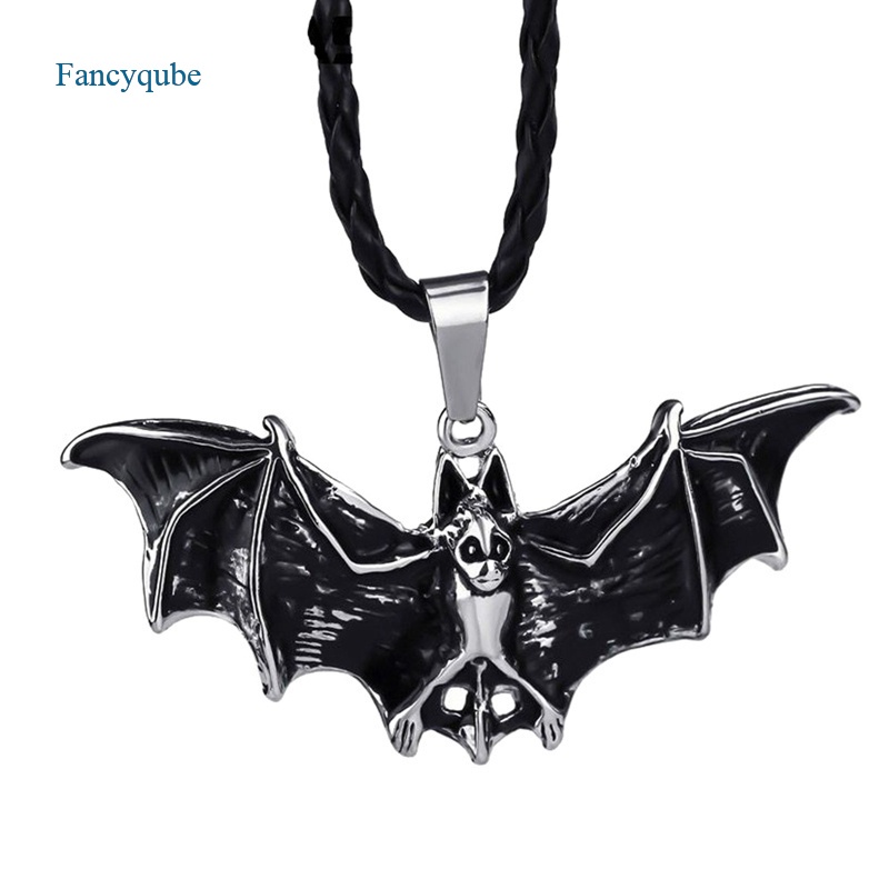 Fancyqube Kalung Rantai Desain Kelelawar Vampire Aksen Batu Permata Hitam Gaya Vintage Rock Punk Gothic