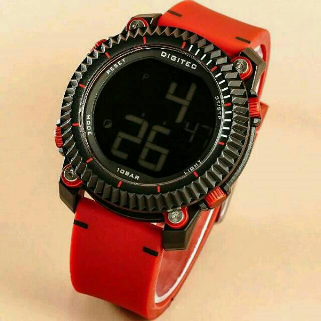Jam Tangan Pria Digital Digitec DG 3055T Hitam Tali Merah Original Anti Air Bisa COD