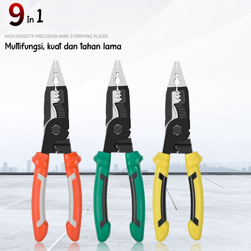 Stripping Cutter Clamp Tang Pemotong Kabel Listrik Multifungsi 9 in 1 Model Hidung Panjang