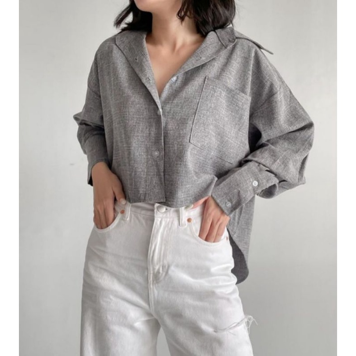 Cora Shirt(FSN9027)  Kemeja Wanita | Atasan Wanita | Kemeja Crop | Crop Top | Crop Shirt | Kemeja Ke