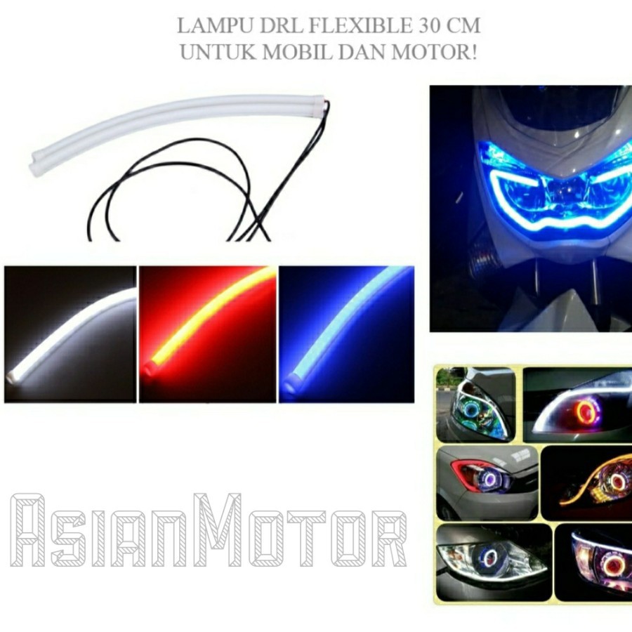 Lampu LED Alis Fleksibel DRL 30cm Universal Motor Mobil