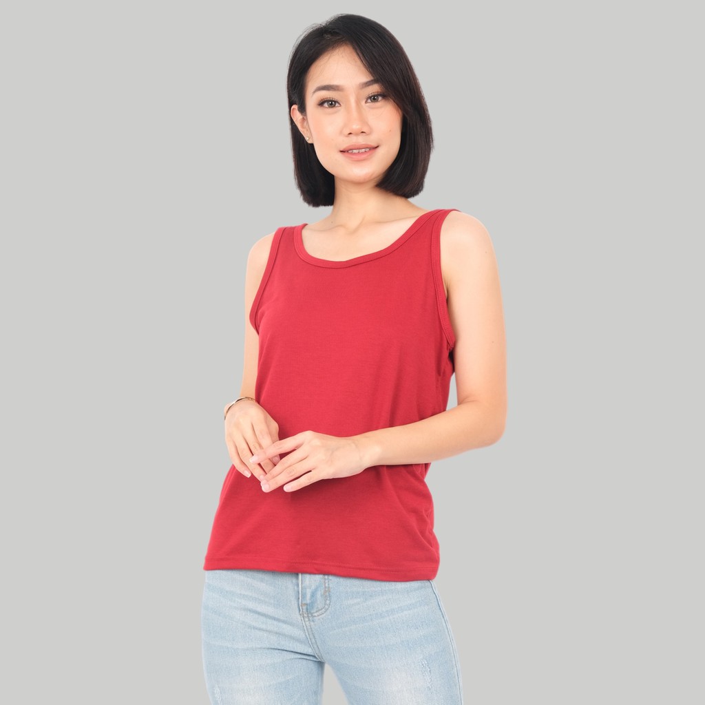 Monellina APRILA Tank Top Wanita Oversize Polos Singlet-MAROON