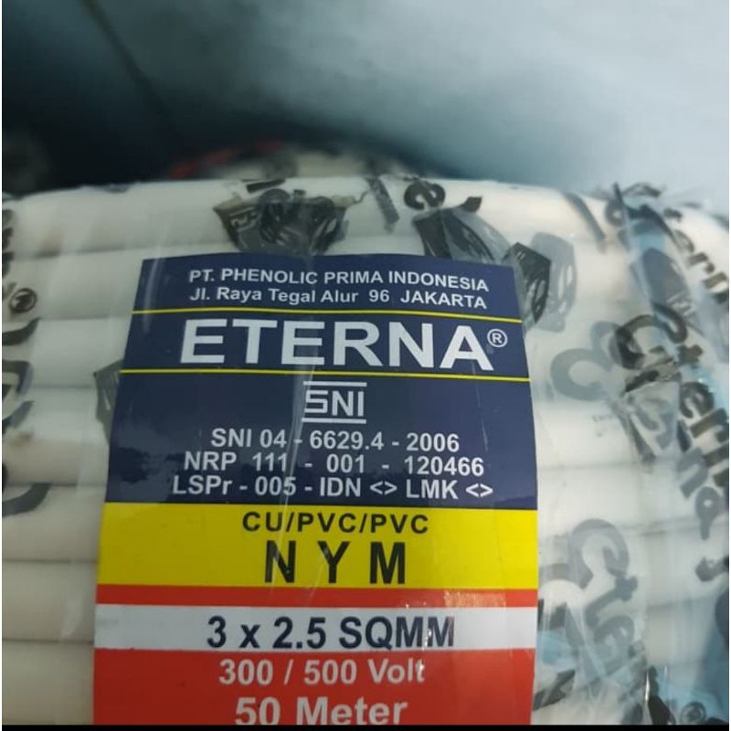 kabel eterna nym 3x2,5 50m 50meter 50 m meter 3x2.5 putih tunggal kawat