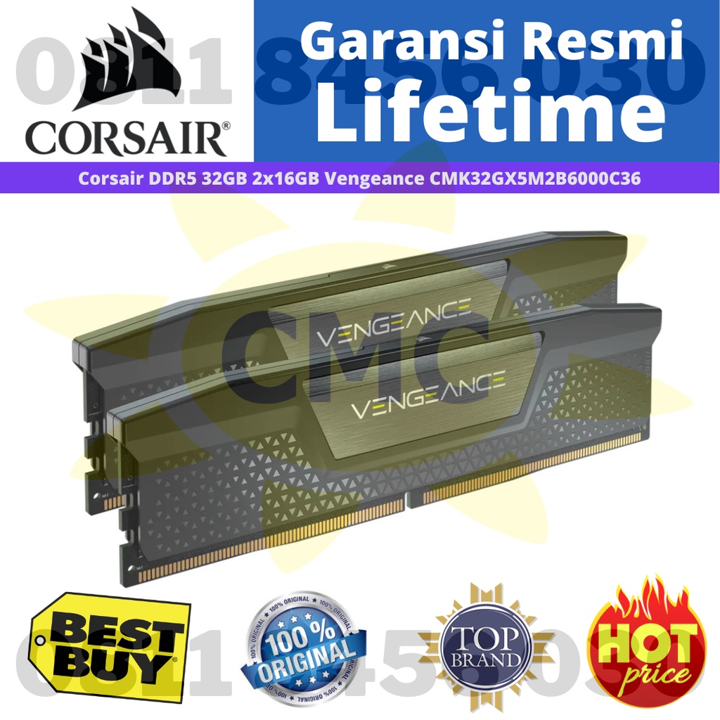 Corsair Vengeance 32GB 2x16 DDR5 5200MHz C36 CMK32GX5M2B6000C36 Resmi