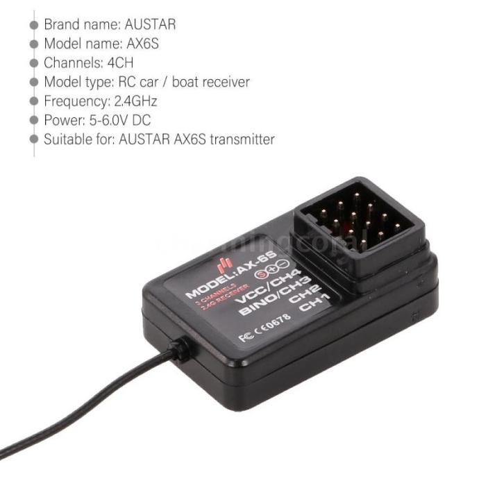 Receiver Austar Ax6S 4 Channel For Rc Car Rc Boat Rc Kapal