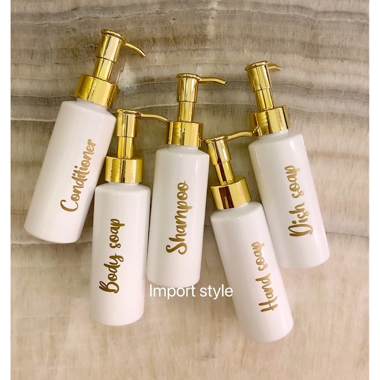 botol 100ml TRAVEL SIZE PUTIH  EXCLUSIVE GOLD KECIL . aesthetic bottle minimalist refill organizer tempat sabun cair pump estetik