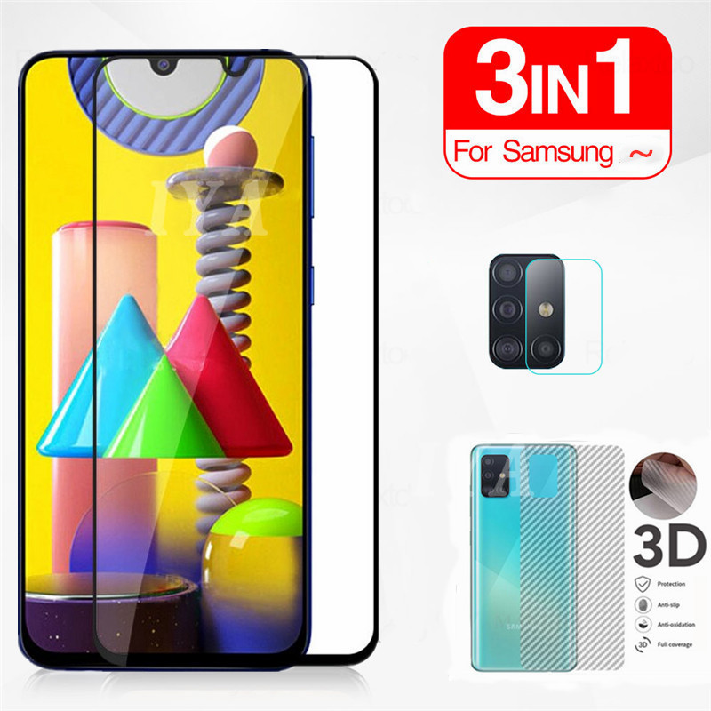 3-in-1Tempered Glass Film For Samsung Galaxy A02s Samsung A12 Samsung A11 M31 M51 S20 Ultra S20 Plus S10 Lite Note 10 Lite A11 A71 A51 A50S A21S A31 Ultra Lens Screen Protector IYA