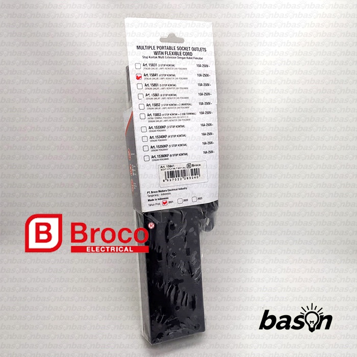 BROCO 15841 Stop Kontak 4 Lubang 10A Arde + Kabel 1.5 m + Switch + CP