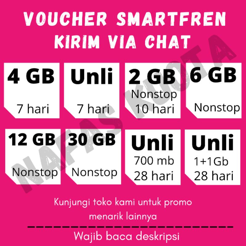 Isi Ulang Kuota Voucher smartfren 4GB 6GB 12GB Nonstop unlimited VIA CHAT