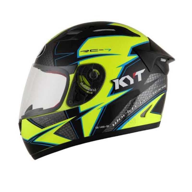 Helm Full Face KYT RC7 Seri 16 Yellow Fluo Gun Metal Black Blue  Kuning Hijau Stabilo