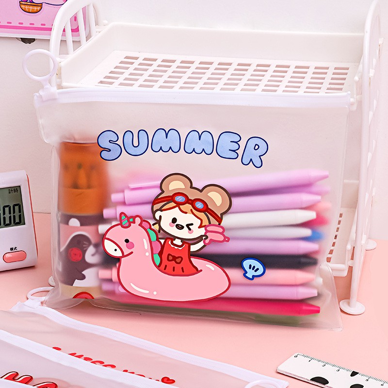 OVERFLOWS.ID Pencil Case Zipper Flat Pouch Kotak Tempat Pensil Zip Karakter Lucu