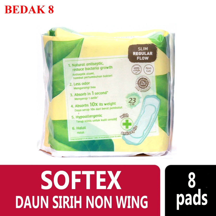 Softex Daun Sirih Non Wing 8's/ Pembalut Softex Daun Sirih Non Wing 8s