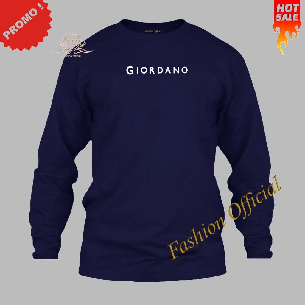 Promo Kaos Distro Giordano/ Kaos Distro Premium Giordano Lengan Panjang - Putih