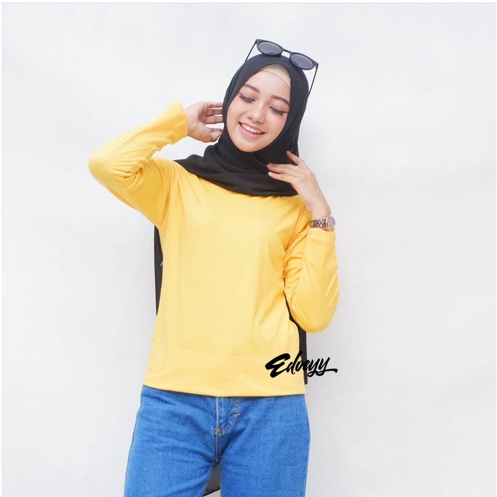Kaos Polos Wanita Lengan Panjang Warna KUNING MAS - Baju Tshirt wanita