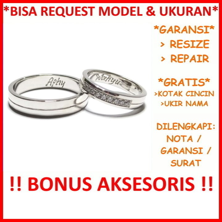 Gratis Ukir Nama Bisa Pesan Model Garansi Asli Cincin Tunangan Emas Putih Couple Kawin Nikah ID667