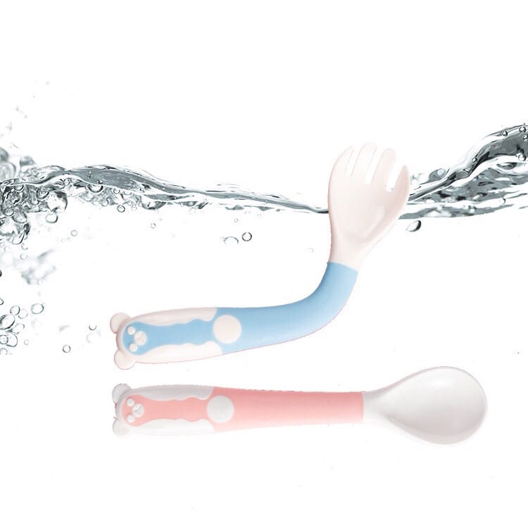 (BC)Sendok Makan Bayi Alat Makan Bayi Set Sendok Garpu Bengkok Bahan Silikon Safety Spoon Baby