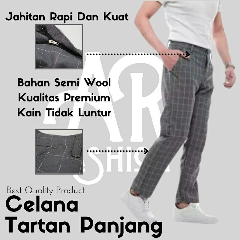 Celana panjang tartan pria celana kotak kotak tartan pants