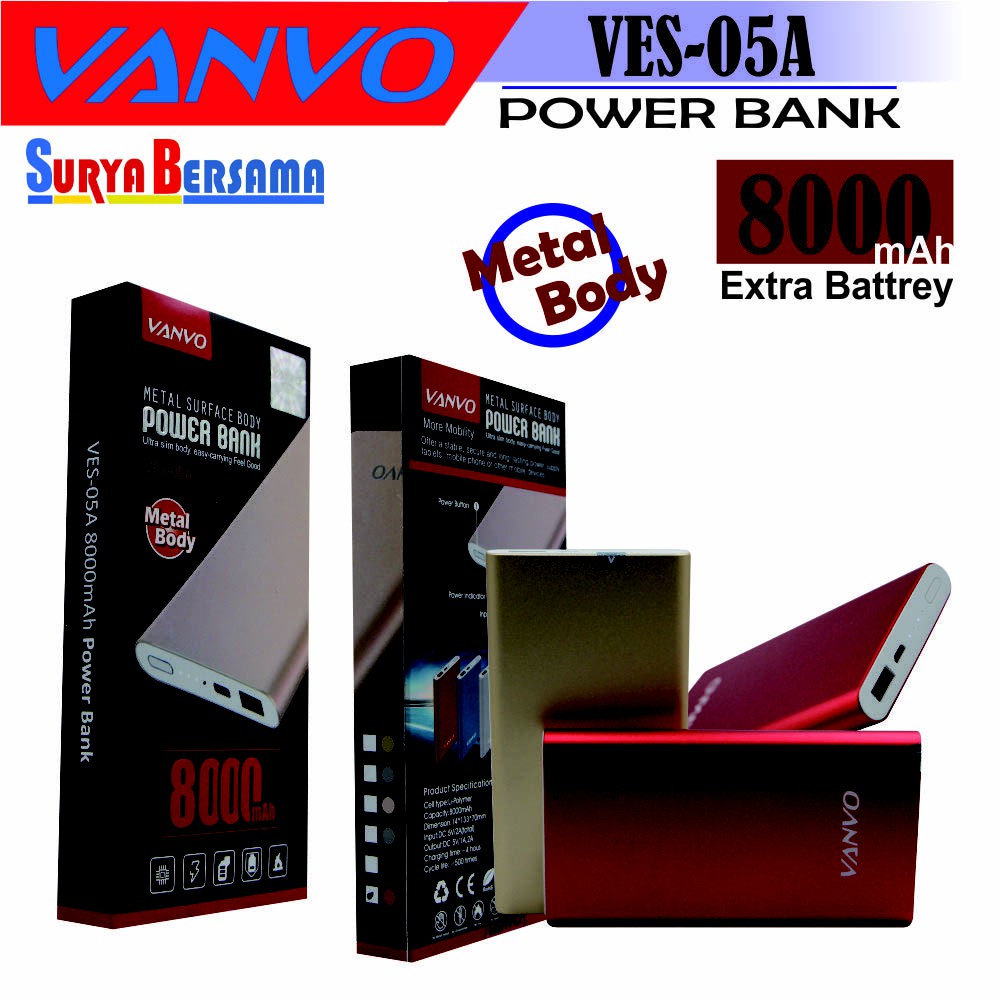 Power Bank 8000mAh PB Powerbank Slim Metal Vanvo VES-05A 8000mAh