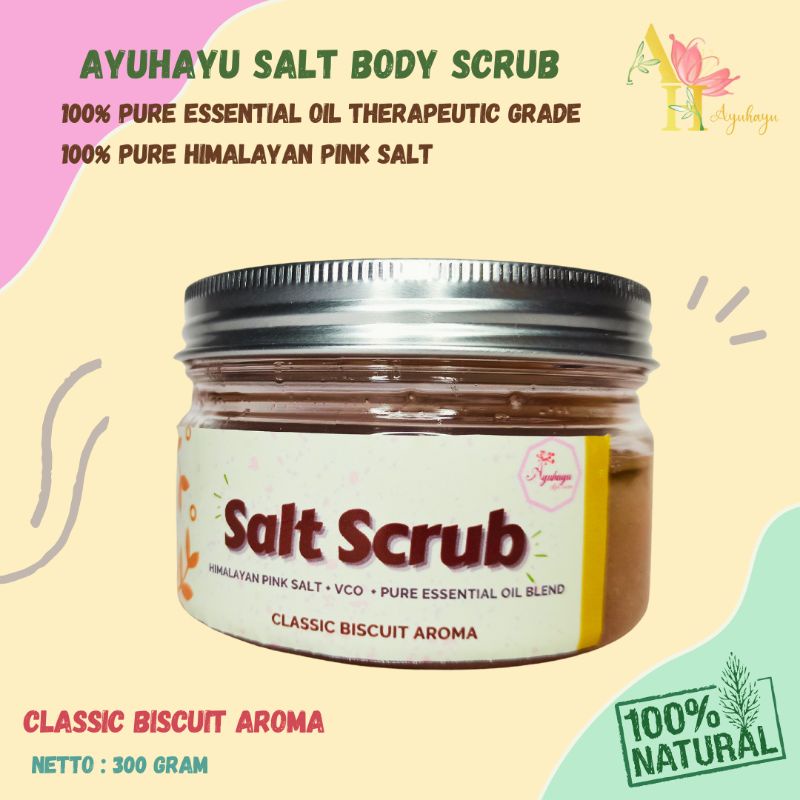 [300g] BATH HIMALAYA PINK SALT BODY SCRUB BADAN LULUR TUBUH PEMUTIH VCO THERAPEUTIC ESSENTIAL OIL