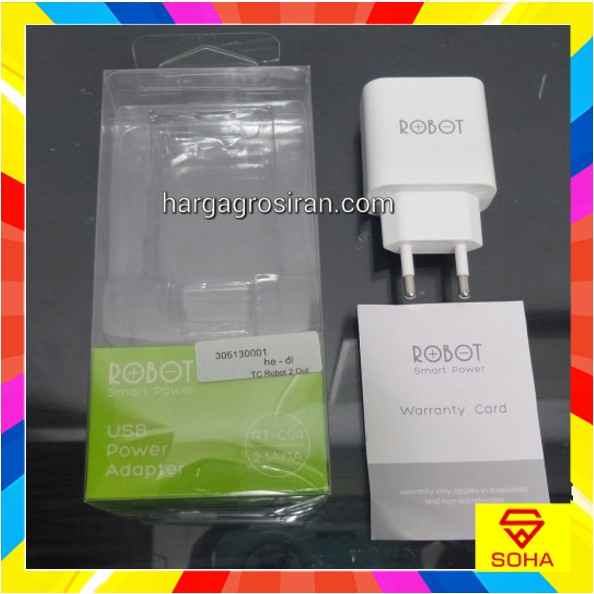 TC Charger / Batok Adaptor USB 2 Output - 2 Ampere / Robot RTC04